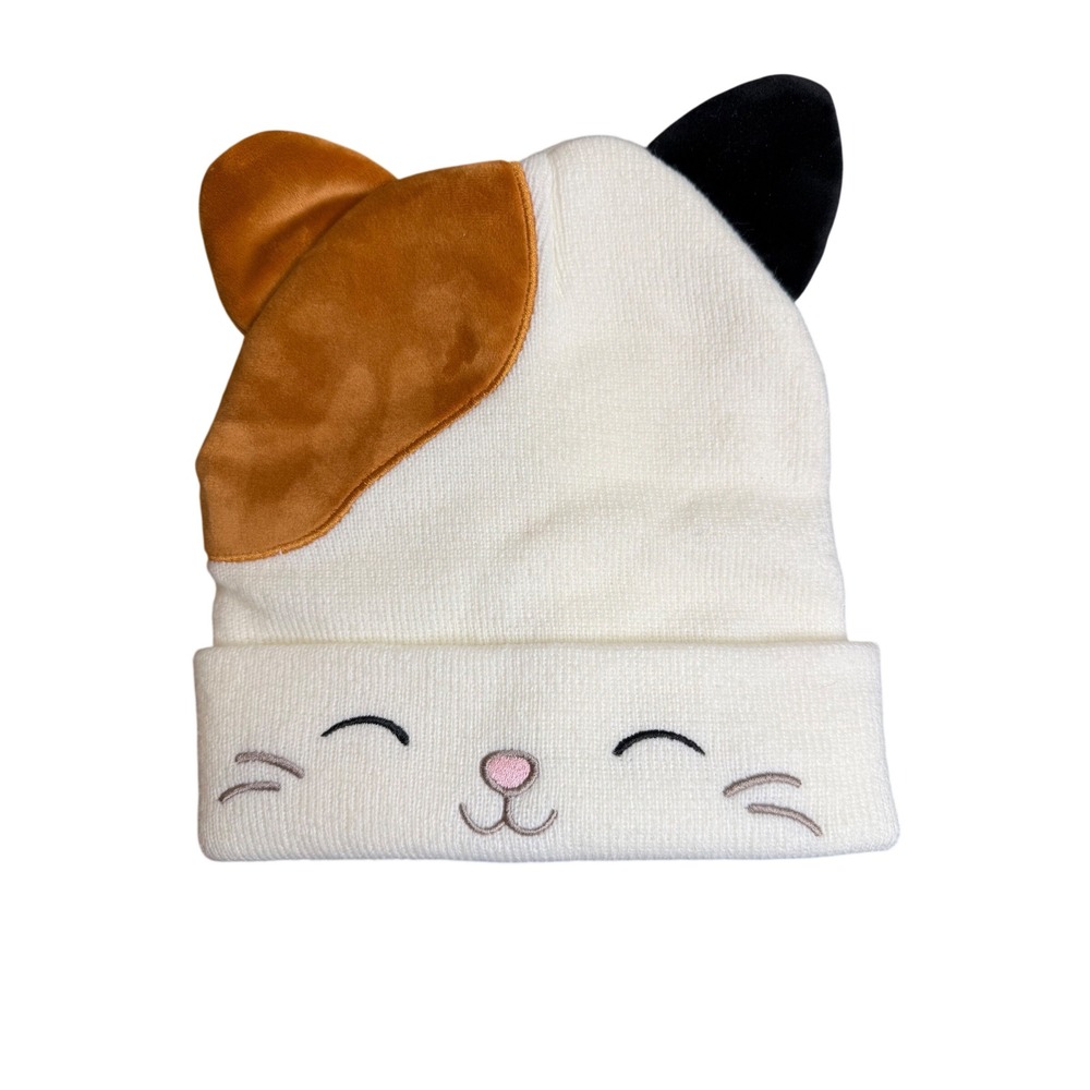 Squishmallows Cam the Cat Beanie Hat Cream‎ Calico Knit Winter Cap Kids One Size